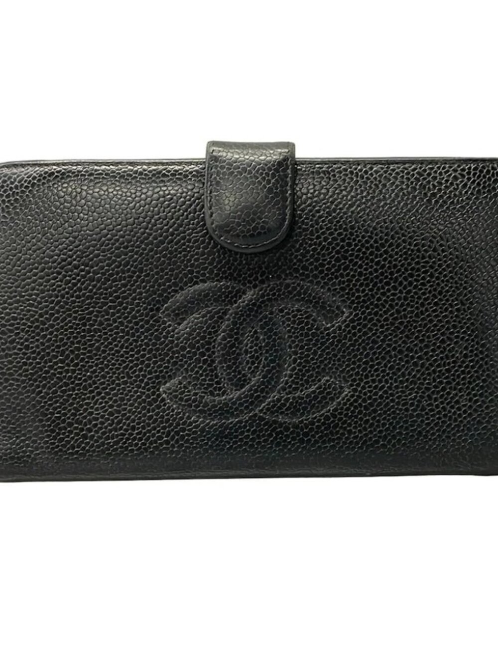 CHANEL Black Calfskin Long Wallet Gold hardware